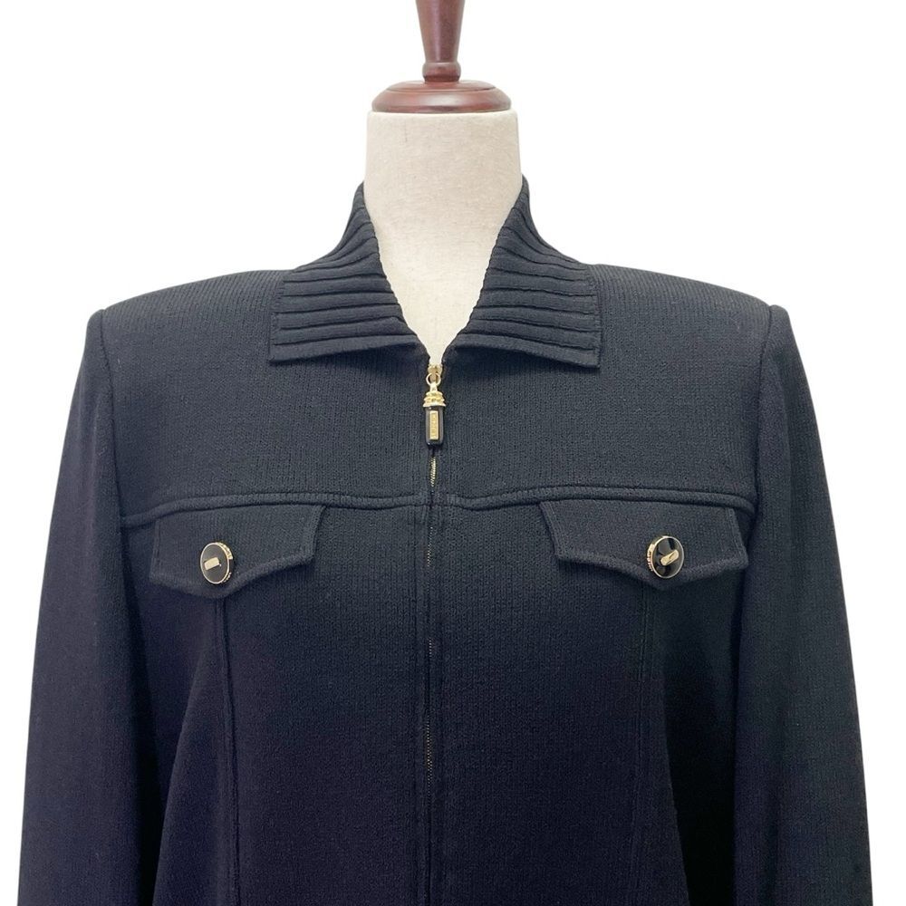 St John Collection Black Santana Knit Zip Jacket Gold Buttons Size Small USA - Picture 8 of 15